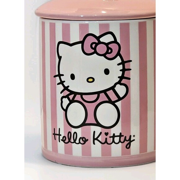 Hello Kitty Pink/White Stripe Canister Cookie Jar 8.5” NEW HTF Rare Sanrio - Picture 2 of 7